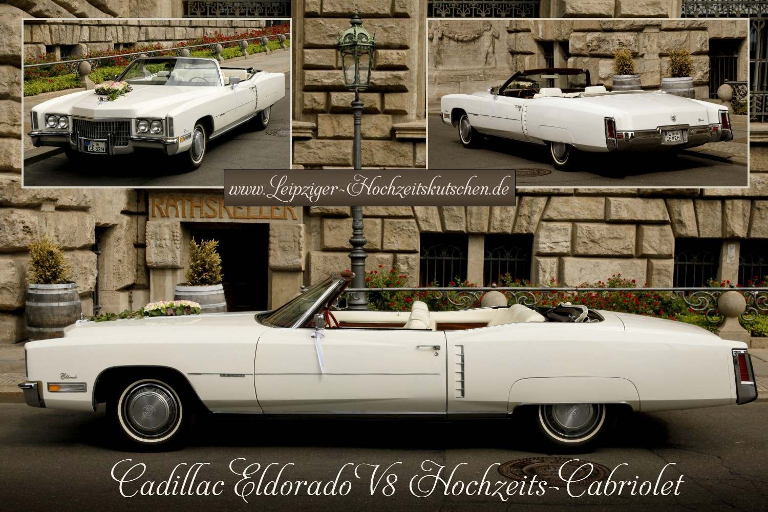 Cadillac Hochzeitsauto mieten zum Heiraten im  Standesamt Villa am Bernsteinsee an der Goitzsche Bitterfeld-Wolfen